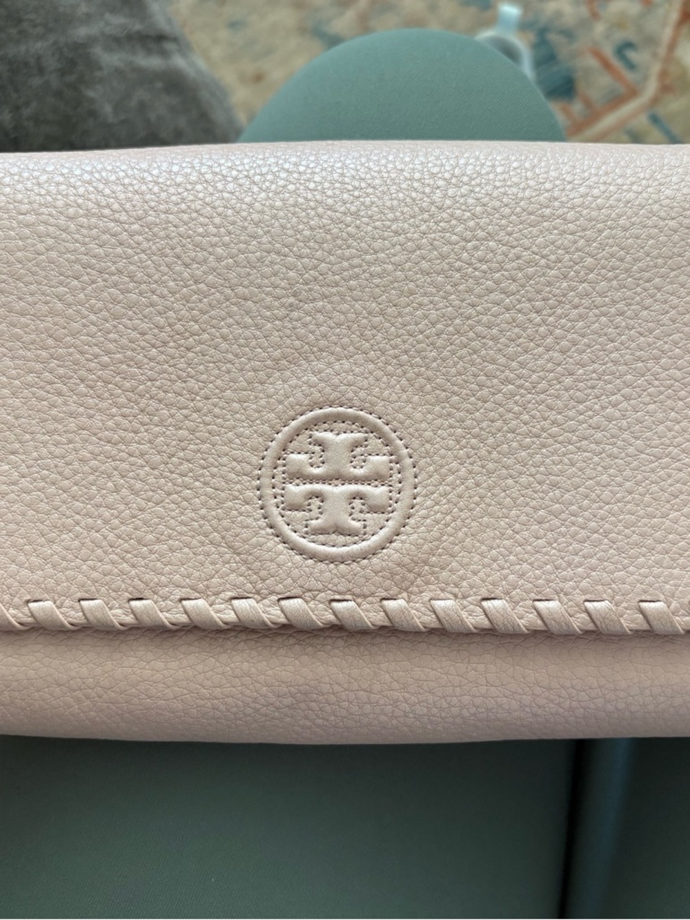 Tory Burch Whipstitch Pebbled Leather Crossbody in Taupe - Picture 2 of 10